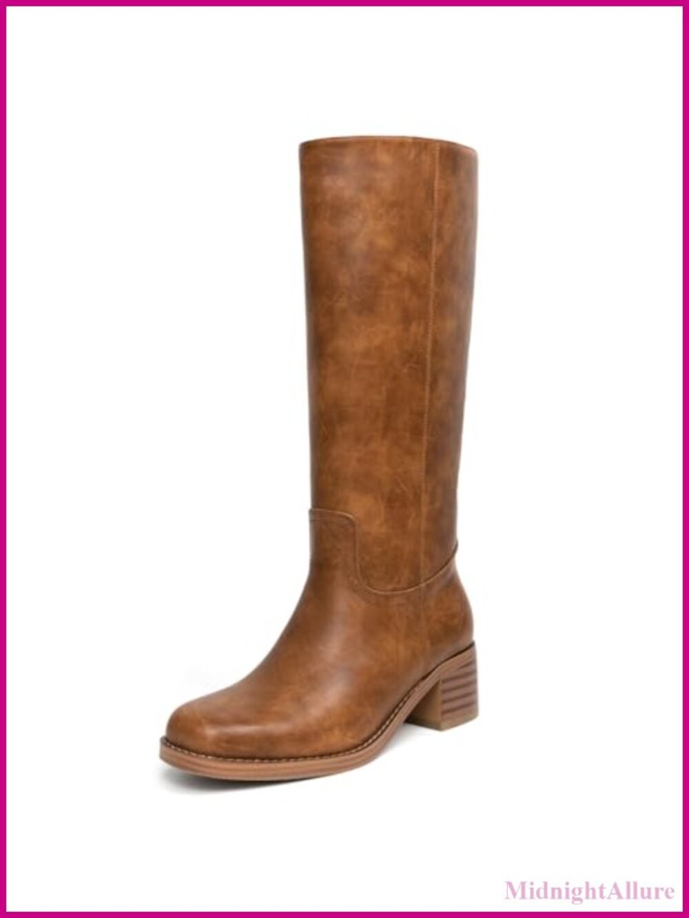 Platform Knee High Riding Boots Square Toe PU Leather Pull-On Block Heel